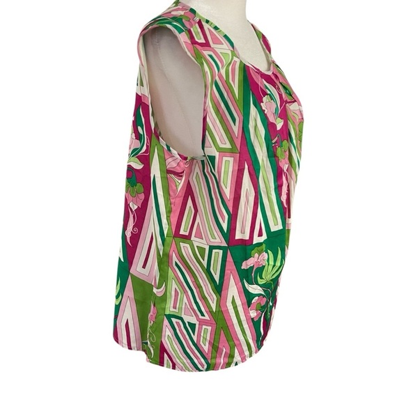 Talbots Pink Green Button Back Sleeveless Blouse Size 14 Lightweight Spring - Picture 4 of 11